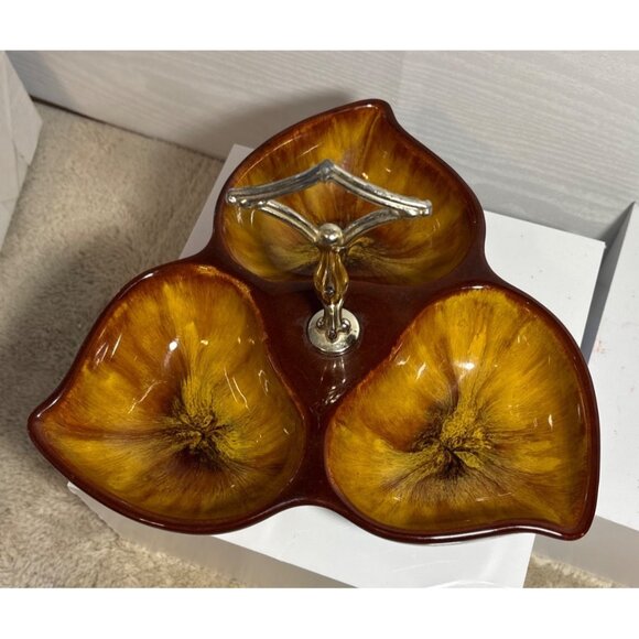 Blue Mountain Pottery Divided Dish w/ Handle Nuts Condiments Harvest Gold MCM - Picture 2 of 10